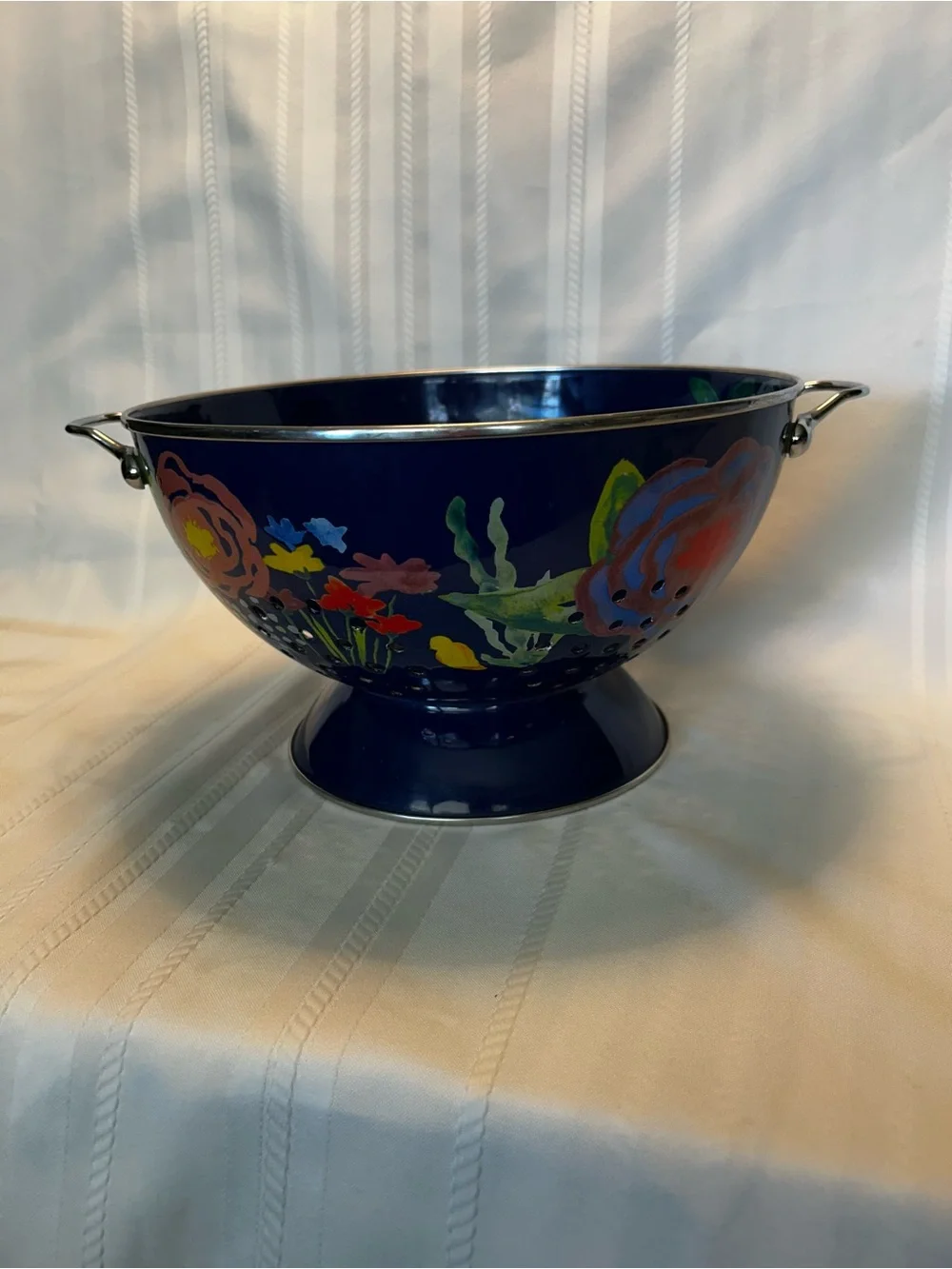 The Pioneer Woman Kitchen Ware Colander Blue Steel Multicolor Floral Leaves